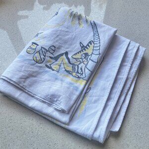 1950s Mexican Topper Tablecloth 30" X 31.5" Tropical Palm Trees Flower Vendor